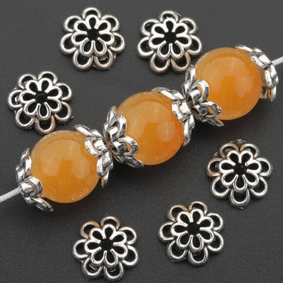 Bead Caps, Double Layer Hollow Bead Caps, Alloy Spacer 7mm Flower Shape 7mm - Picture 2 of 4